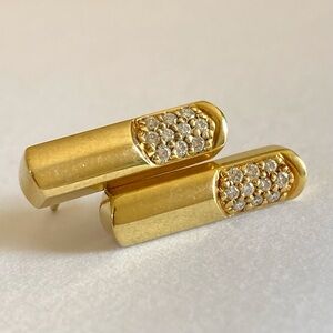 ESTATE JEWELRY - 18k Gold + Diamond John Atencio Pave Bar Stud Earrings, 90s-00s